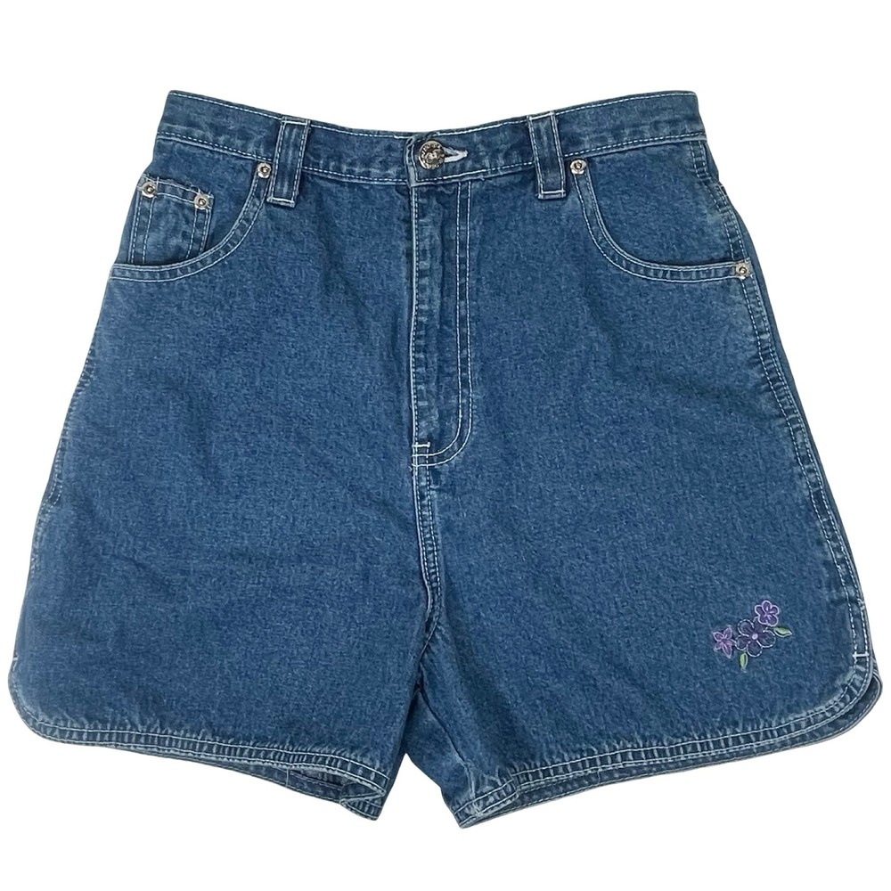Vintage Faded Glory Girls Denim‎ Shorts Size 16 Purple Flower Embroidery Y2K